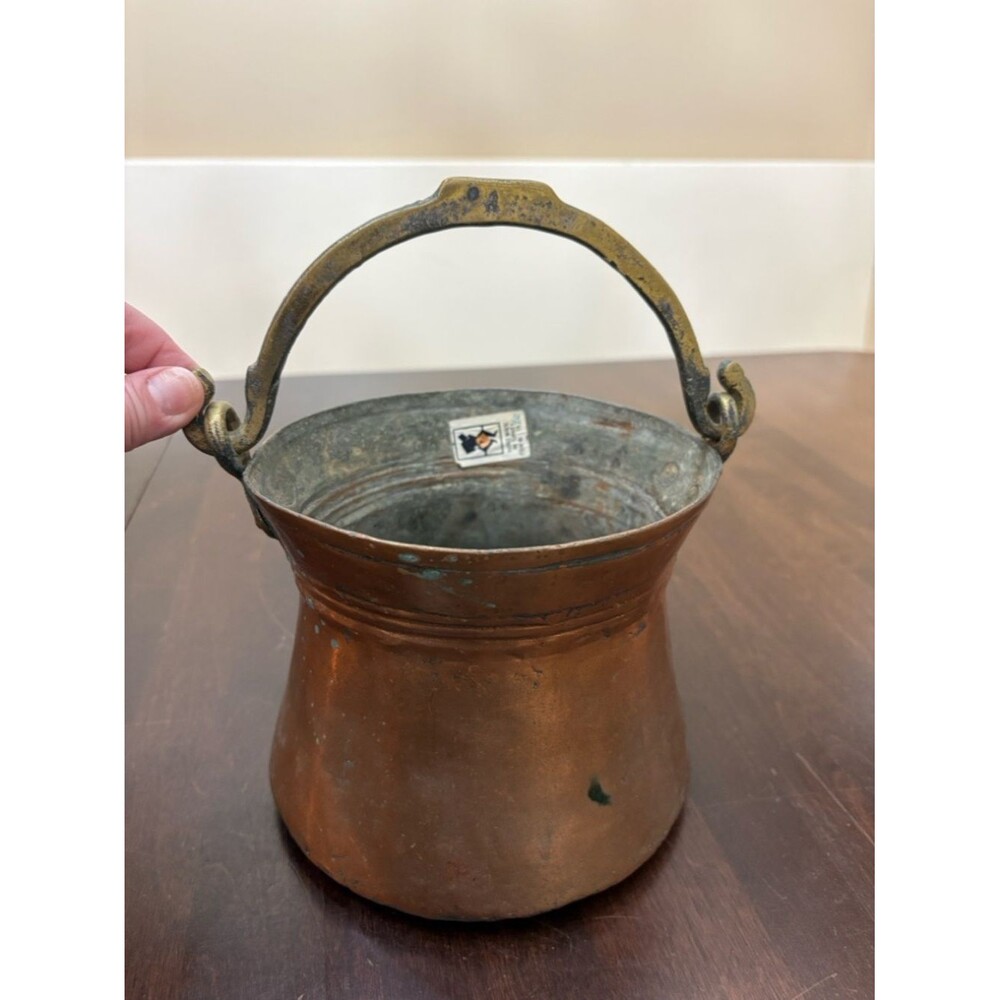 Vintage Copper Bucket Caldron with Brass Handle